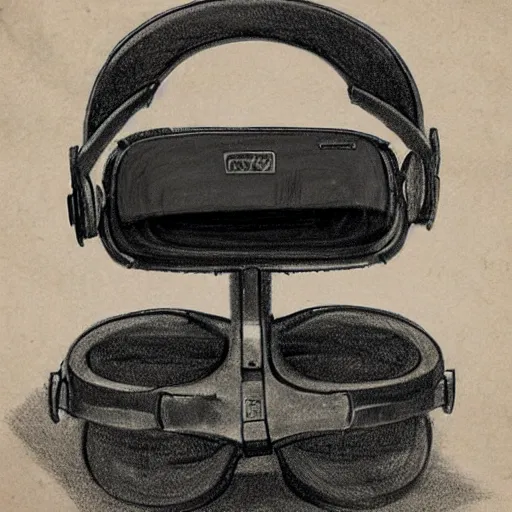 Image similar to Vintage, detailed, sketch of Oculus Rift, with full descriptions, on parchment