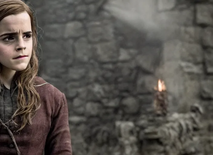 Image similar to emma watson as hermione granger in that infamous game of thrones scene