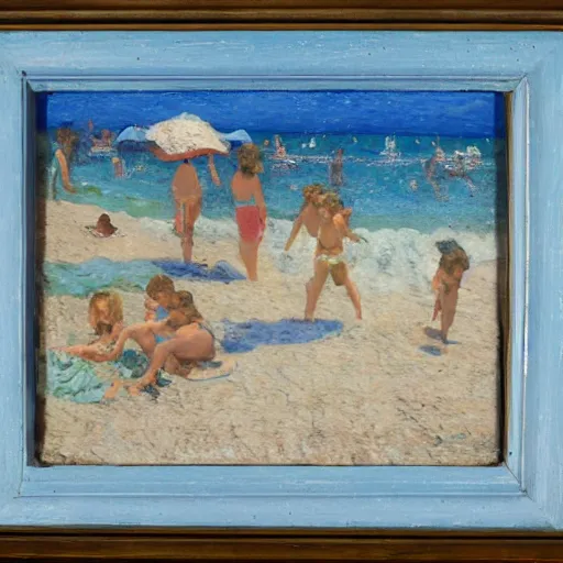 Image similar to oil paint impasto reliefs, italian beach scene, an artwork by charles w. bartlett and jackson pollack and colin campbell cooper