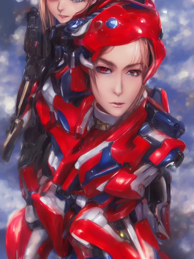 Image similar to A realistic anime portrait of a woman in a Gundam suit with glowing red, digital painting, by Stanley Artgerm Lau, Sakimichan, WLOP and Rossdraws, digtial painting, trending on ArtStation, SFW version