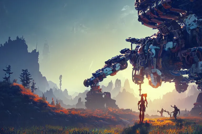 Image similar to watcher machine mecanical creature robot of horizon forbidden west horizon zero dawn radiating a glowing aura global illumination ray tracing hdr fanart arstation by ian pesty and alena aenami artworks in 4 k