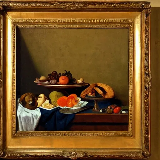 Image similar to Still life with nutritious breakfast, oil painting, dutch masters, hanging in the louvre