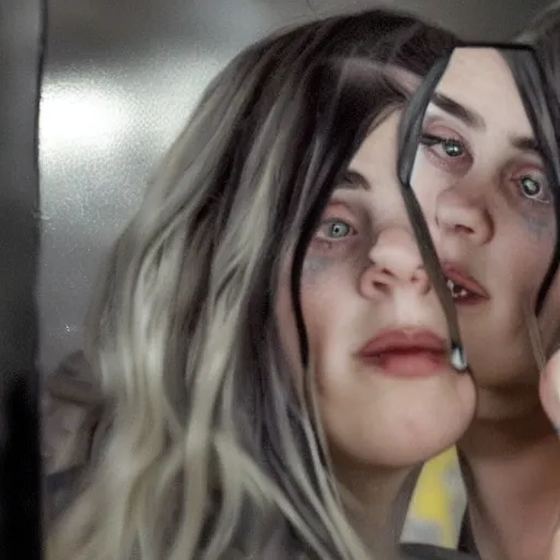 Prompt: Billie Eilish kissing a mirror