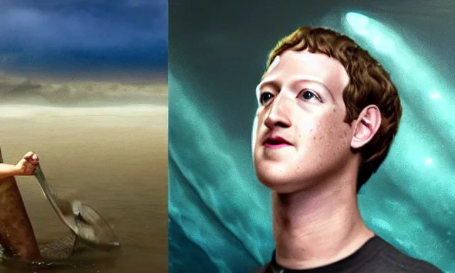 Image similar to mark zuckerberg, mermaid king of the ocean, photorealistic, cinematic lighting, highly detailed, marvel cinematic universe