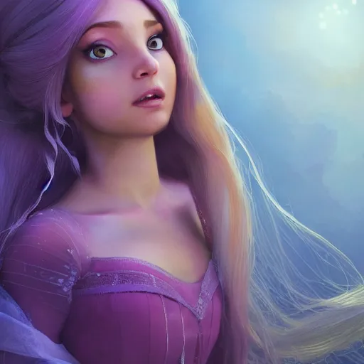 Image similar to rapunzel with her long beautiful hair wrapping around her body, huggy wuggy from poppy playtime video game, fullbody, ultra high detailed, glowing lights, oil painting, greg rutkowski, charlie bowater, beeple, unreal 5, daz, hyperrealistic, octane render, rpg portrait, dynamic lighting, fantasy art, beautiful face