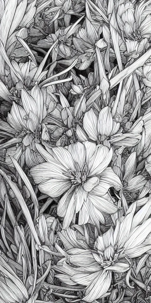 Prompt: highly detailed beautiful photography of flower, sharp focus, high contrast, dynamic lighting, elegant, harmony, beauty, masterpiece, by durero, by moebius, by josan gonzalez, pencil draw