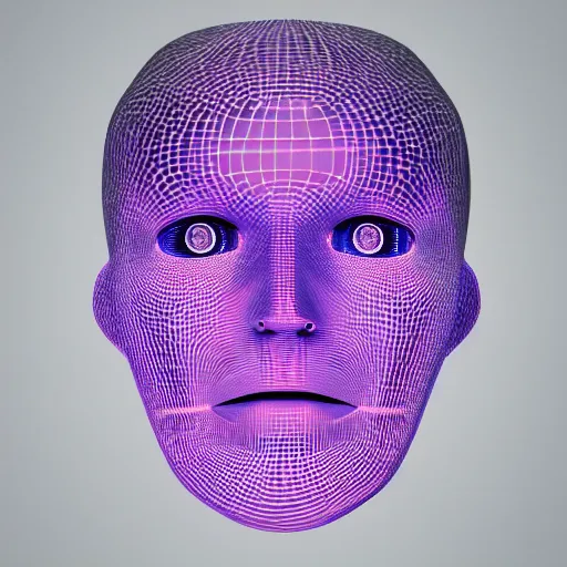 Prompt: three dimensional face of a robot inspired by data - driven art, generative, particle waves, spirals