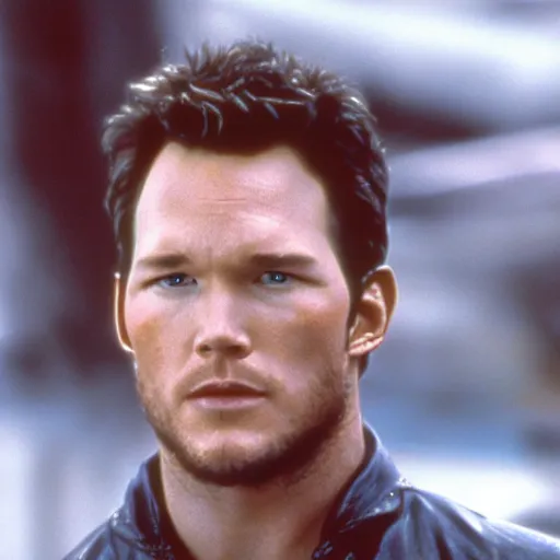 Prompt: film still close - up shot of chris pratt from the movie terminator 2. photographic, photography