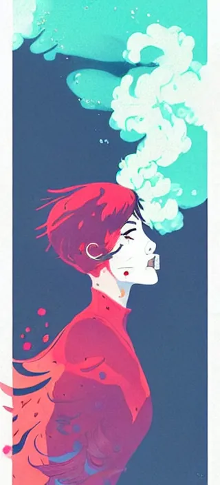 Image similar to lots of swirling, dreamy, thick smoke exhaled from a pretty young woman's open mouth, smoke drifting all around, by conrad roset, dramatic digital art, trending on artstation