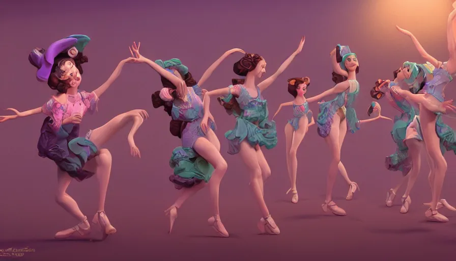 Prompt: girls dancing for lovely music, masterpiece, pinup, highly detailed, claymotion by tim burton,, artstation, concept art, smooth, sharp focus, illustration, Unreal Engine 5, 8K