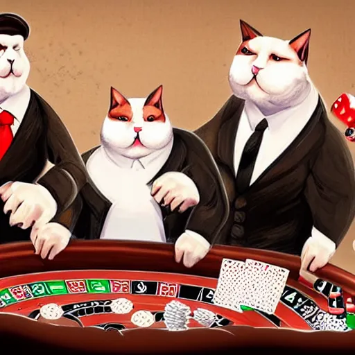 Image similar to fat mobster cats gambling at a poker table single light overhead photo