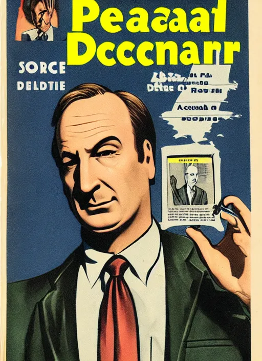 Image similar to portrait of bob odenkirk as saul goodman in the style of a detective book cover ace - high detective magazine 1 9 3 6, mad magazine, cover