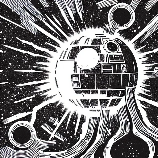 Prompt: mcbess illustration of an exploding death star — n 9