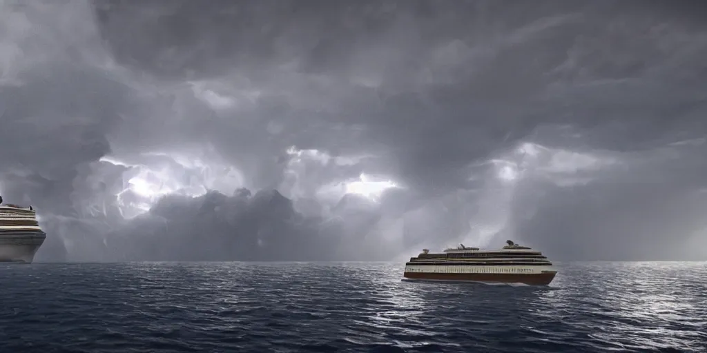 Prompt: cruise ship sinking during a thunderstorm unreal engine An epic fantastic realism dinamic lighting