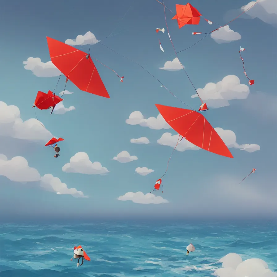 Image similar to a great kite flying over the ocean, art by Goro Fujita, ilustration, concept art, sharp focus, ArtStation and deviantart