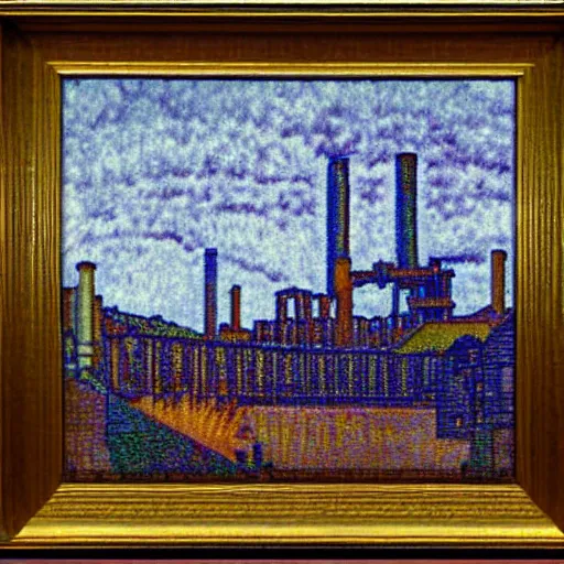 Prompt: Steel mill, in the style of Henri-Edmond Cross