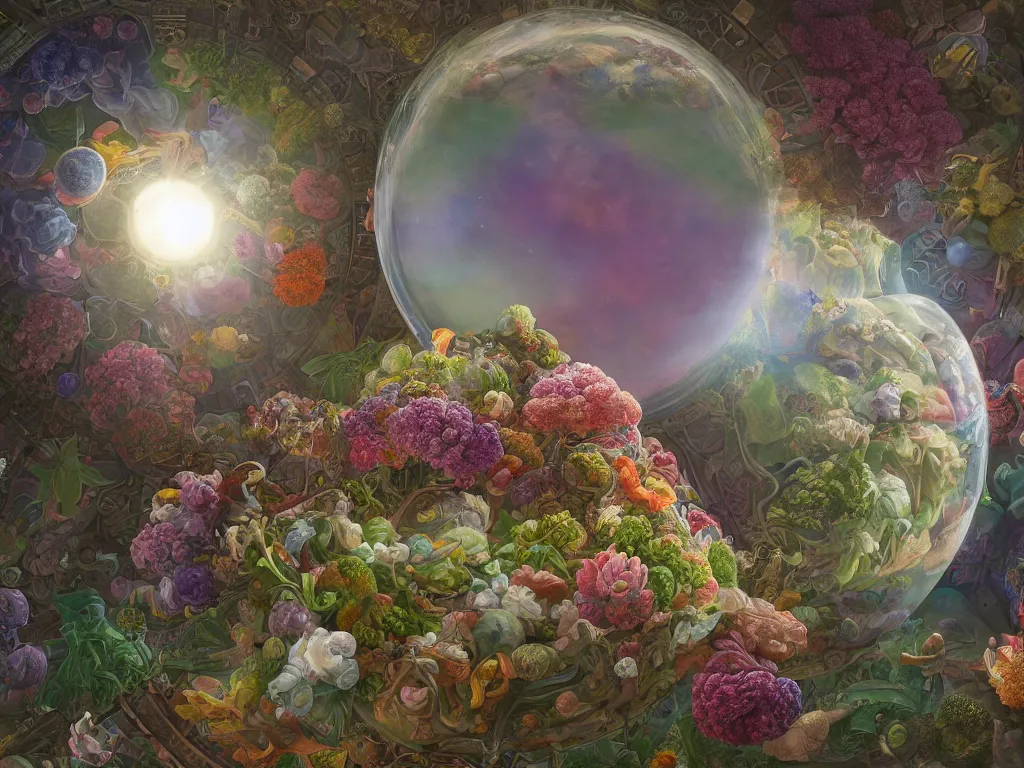 Image similar to the universe is a spheroid region 7 0 5 meters in diameter, sunlight study, art nouveau, by rachel ruysch and maria sibylla merian and ( ( ( ( lisa frank ) ) ) ), 8 k, octane render