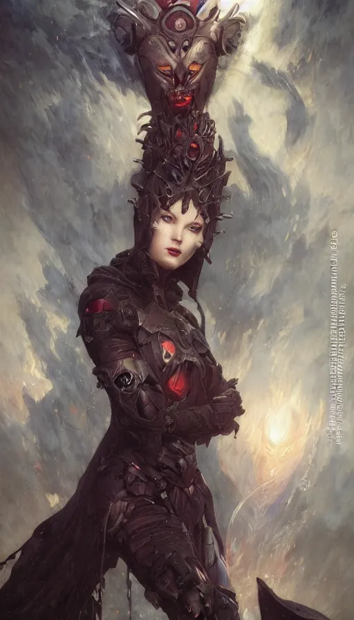 Image similar to epic masterpiece portrait of evil kitten vampire, hyperrealistic, octane render, cinematic, by Edgar Maxence and Ross Tran and Michael Whelan, Legends of Runeterra