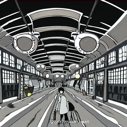 Prompt: the subway station from hell, studio ghibli