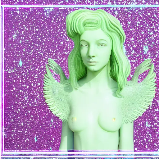 Image similar to angel in disguise, slimy slime drenched skinny divine holy androgynous being of glitter glue, pastel cute slime, 3 d polygon ui of neon ornamental rococo frames, 3 d render