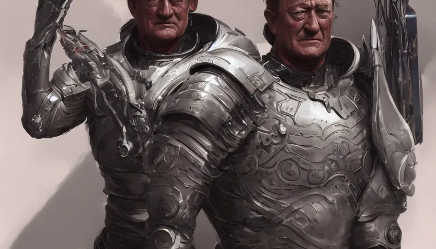 Image similar to John Wayne in a futuristic armor, hyperdetailed, artstation, cgsociety, 8k