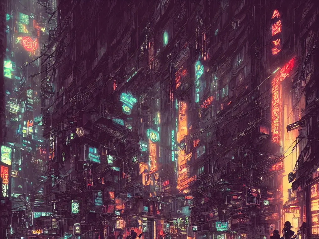 Image similar to a nightscene with a dark alley in new york city with graffiti on the walls at the end an illuminated door, by greg rutkowski, cyberpunk city, futuristic, neon,