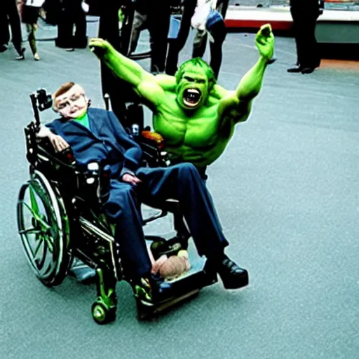 Image similar to stephen hawking cosplaying as the hulk, stephen hawking wearing a hulk costume, cosplay award winner