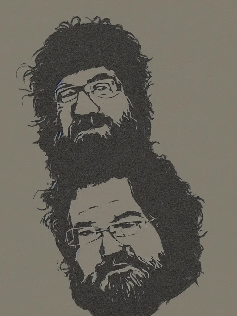 Prompt: professional painting of Jerry Garcia in the style of Quint Buchholz, head and shoulders portrait, symmetrical facial features, smooth, sharp focus, illustration, intricate, stormy weather, extremely detailed masterpiece,
