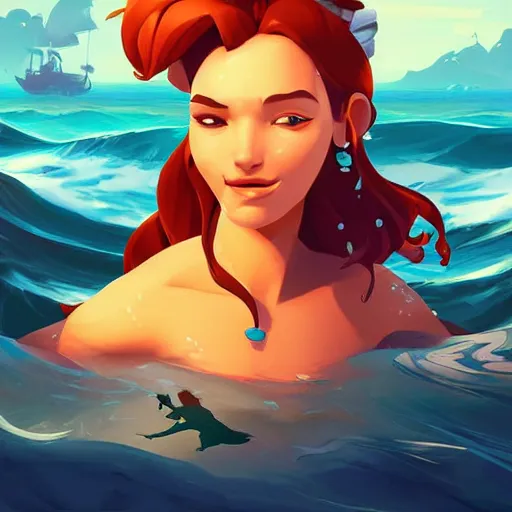 Image similar to painting mermaid treasure on sea of thieves game avatar hero smooth face median photoshop filter cutout vector, behance hd by jesper ejsing, by rhads, makoto shinkai and lois van baarle, ilya kuvshinov, rossdraws global illumination