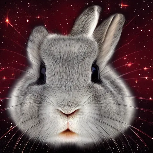 Prompt: happy rabbit's face only made by nebula space, higher realistic