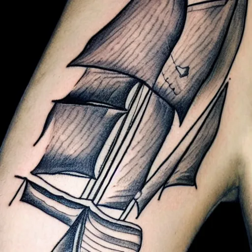 Prompt: a pirate ship sailing in the sea, realism tattoo design with amazing shades by david vega, clean white paper background