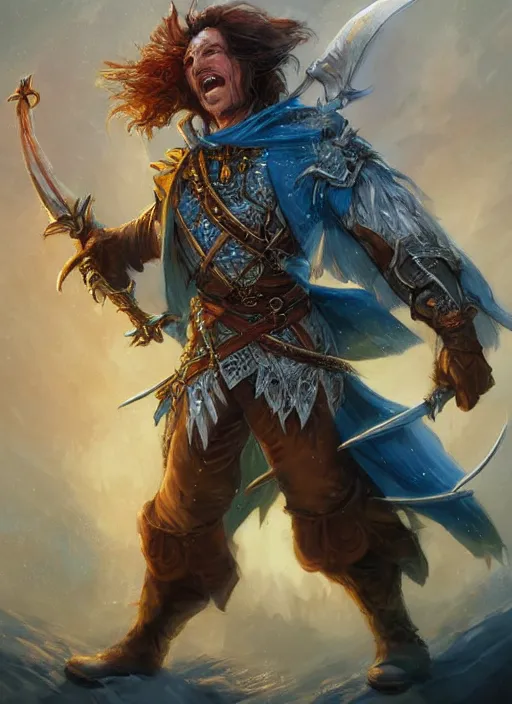 Image similar to happy cheerful bard, ultra detailed fantasy, dndbeyond, bright, colourful, realistic, dnd character portrait, full body, pathfinder, pinterest, art by ralph horsley, dnd, rpg, lotr game design fanart by concept art, behance hd, artstation, deviantart, hdr render in unreal engine 5