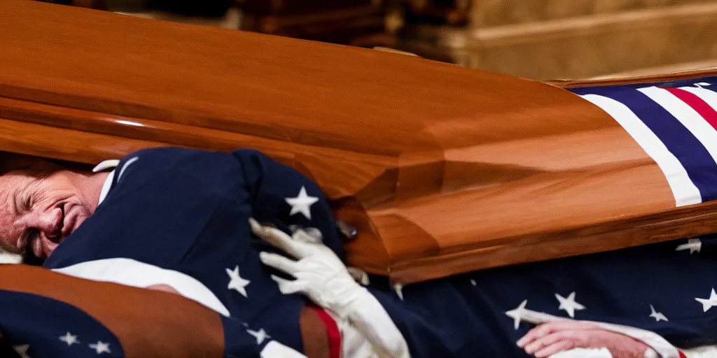 Prompt: a very sad photograph of dead Joe Biden laying in a coffin 8k Resolution