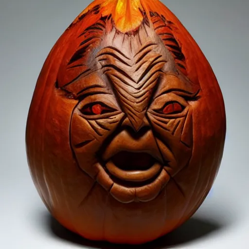 Image similar to a [ gourd ] carved shaped to look like ( amber heard face ) hybrid intercross