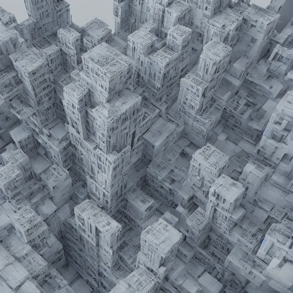 Image similar to impossible 3 d fractal building, octane render