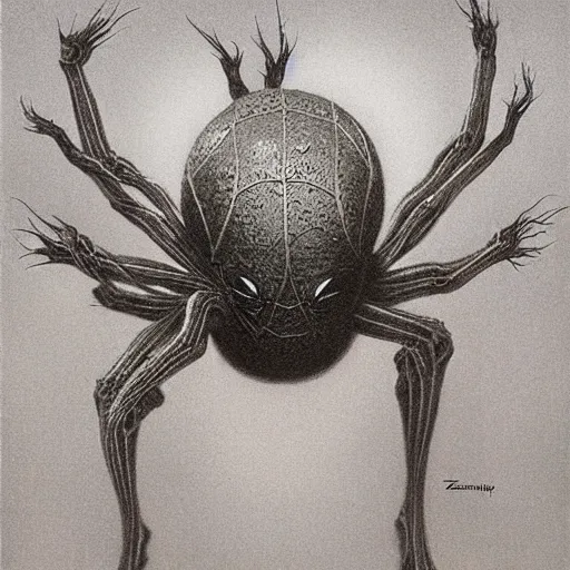 Image similar to Spider out of mind by zdzisław beksiński