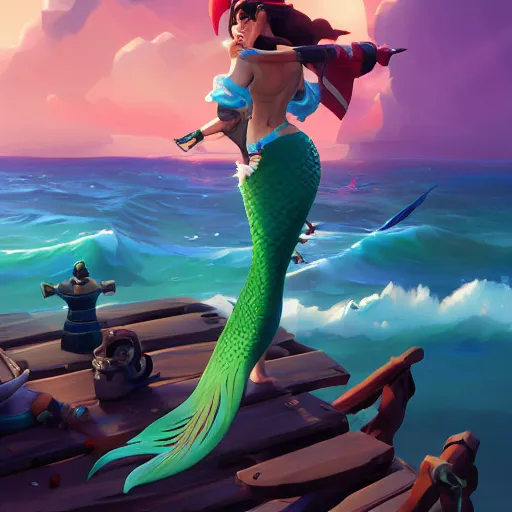 Image similar to jack the pirate mermaid on sea of thieves game avatar hero, behance hd by jesper ejsing, by rhads, makoto shinkai and lois van baarle, ilya kuvshinov, rossdraws global illumination