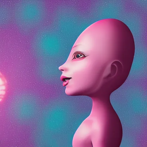 Image similar to beautiful pink little alien girl, profile pic, cartoon