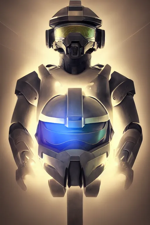 Image similar to robot ninja mask helmet halo master chief radiating a glowing aura global illumination ray tracing hdr fanart arstation by ian pesty and katarzyna da „ bek - chmiel