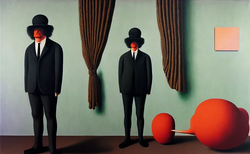 Prompt: the lovers by rene magritte by the mars volta album cover, extremely intricate and detailed, by painted by francis bacon, adrian ghenie, and james jean. 8 k cinematic lighting, hyper realism