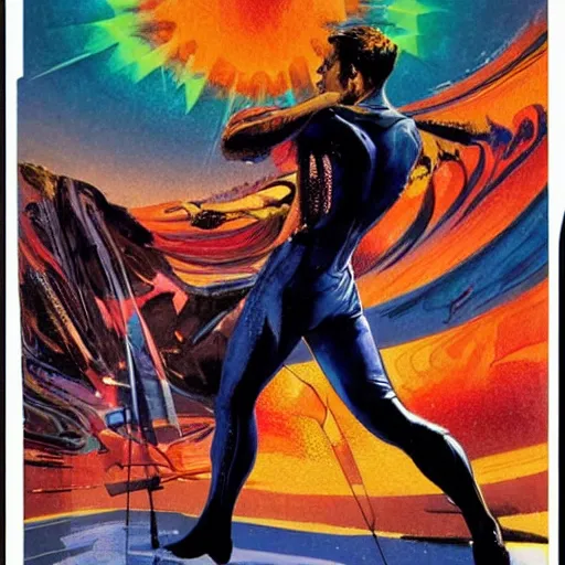 Image similar to photorealistic picture, by bob peak and alex ross, random scifi cover comic book, gouache and wash paints, fine details, fine intricate, fine facial proportionate, fine body proportionate, fine fix broken line, fine fix duplicate line, smooth focus, sharp focus