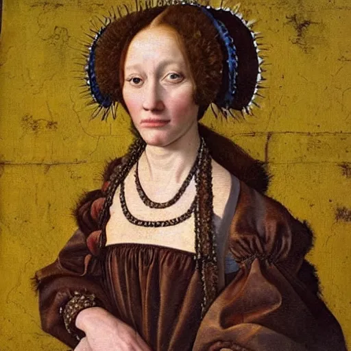 Image similar to portrait of a beautiful woman in a dress, oil painting in a renaissance style, detailed painting