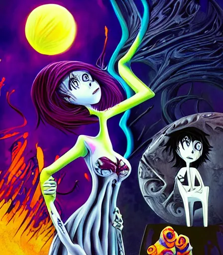 Image similar to Tim Burton style High School DxD by Alex Pardee and Nekro and Petros Afshar, and James McDermott,unstirred paint, vivid color, cgsociety 4K