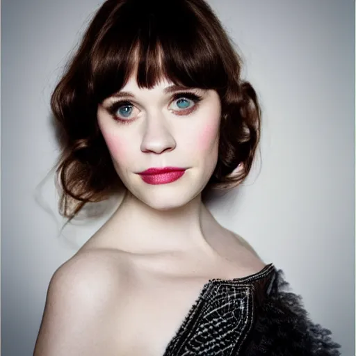 Image similar to portrait of zooey deschanel and christina hendricks hybrid by mario testino, headshot, detailed, award winning, sony a 7 r