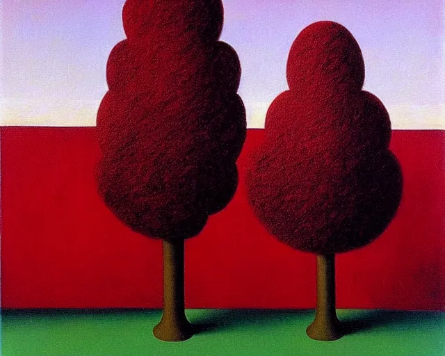 Prompt: light pale pink and deep red painting by Magritte.