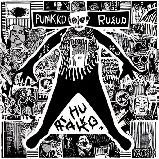 Prompt: punk album cover, designed by david rudnick