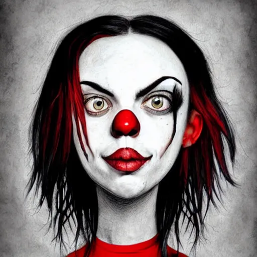 Prompt: surrealism grunge cartoon portrait sketch of billie eilish the raven with a wide smile and a red balloon by - michael karcz, loony toons style, pennywise style, horror theme, detailed, elegant, intricate