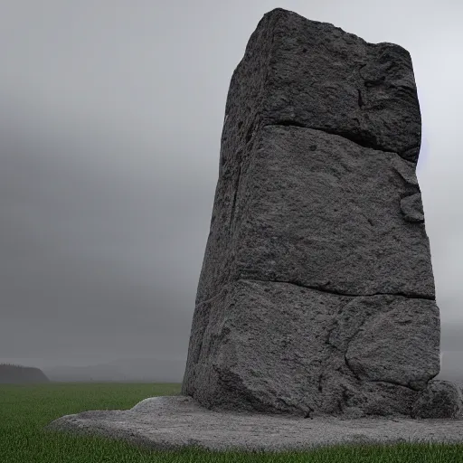 Prompt: A Tapered Stone Monolith Points to the overcast sky, Digital Art, Rendering, 8k, Highly Detailed