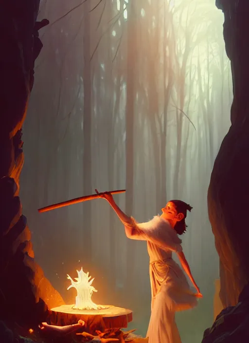 Image similar to natali portman, highly detailed vfx portrait of a mage casting a wood spell, unreal engine, greg rutkowski, loish, rhads, beeple, makoto shinkai and lois van baarle, ilya kuvshinov, rossdraws, tom bagshaw, alphonse mucha, global illumination, detailed and intricate environment