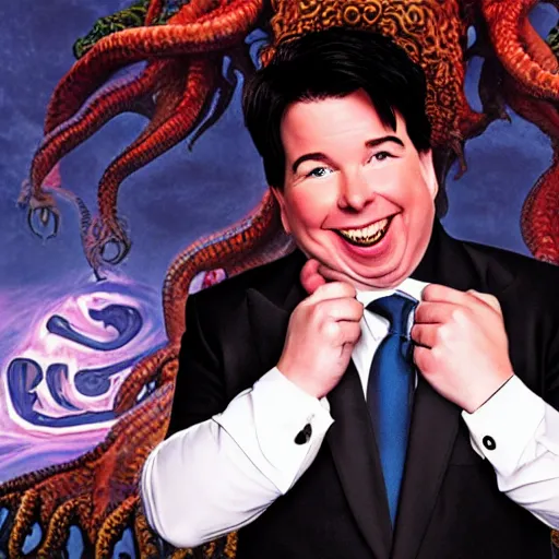 Image similar to Michael mcintyre hugging cthulhu